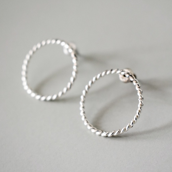 Silver Hoop Stud Earrings - Picture 3 of 5